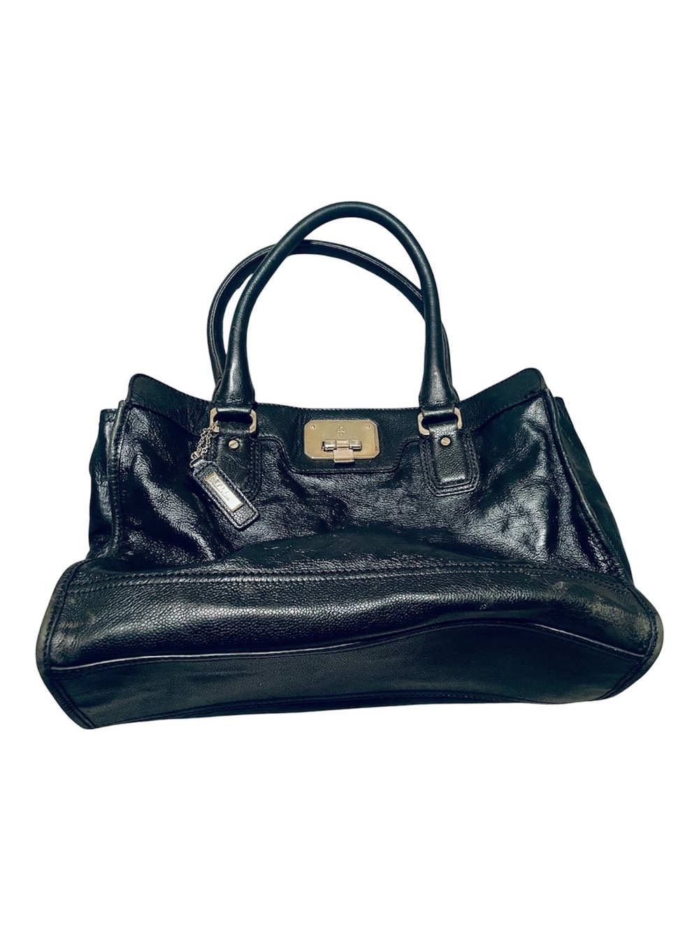 Cole Haan Vintage Classic Valise Black Leather Satchel Tote Purse Gold-Tone Lock